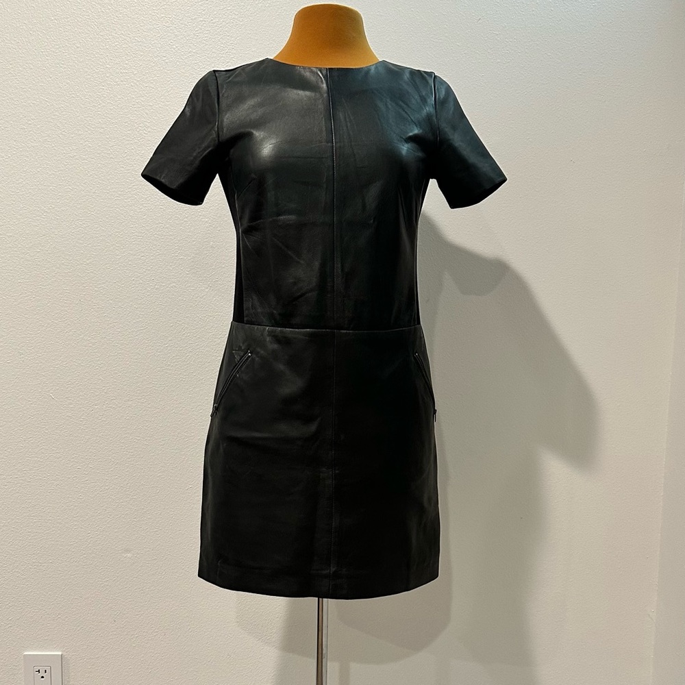 Halogen black short sleeves dress - leather